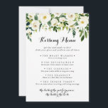 Green Floral Wedding Kissing Menu Game Card<br><div class="desc">Diese Karte mit Blumenzwiebeln ist ideal für einen rustikalen Hochzeitsempfang. Das Design besticht durch elegante,  weiße,  Aquarellbäume mit grünem Blattwerk.</div>