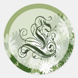 Green Floral Wedding Monogram L Siegel Runder Aufkleber