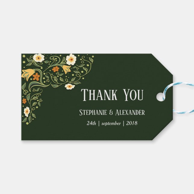Green Floral Wedding Vielen Dank Geschenkanhänger (Vorderseite (Horizontal))