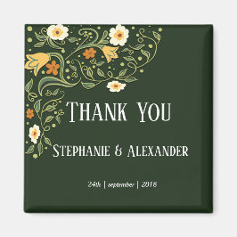 Green Floral Wedding Vielen Dank Magnet