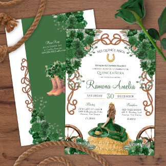 Green Floral Western Ranch Charra Quinceañera Einladung