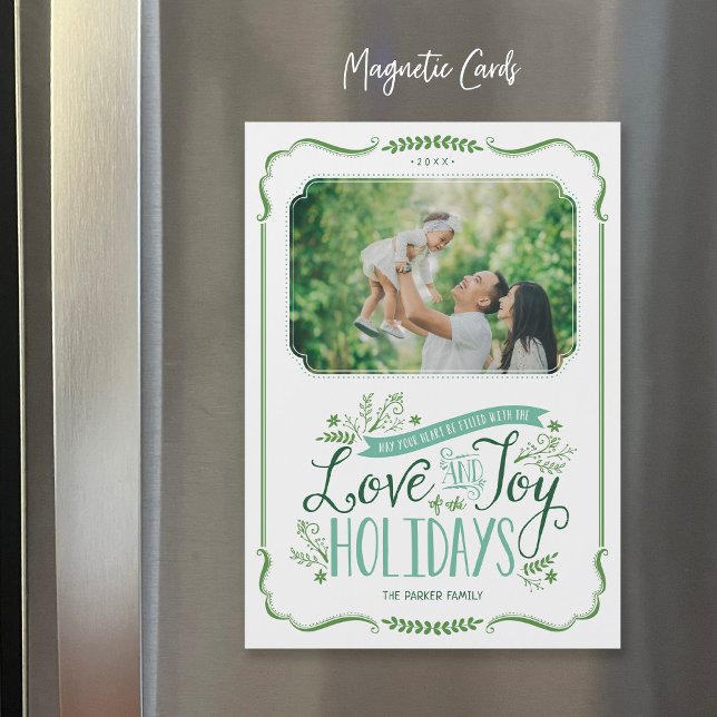 Green Floral Whimsy Magnetic Holiday Foto Card Magnetkarte (Von Creator hochgeladen)