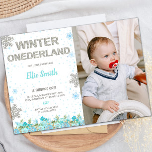 Green Floral Winter ONEderland Einladungen Foto