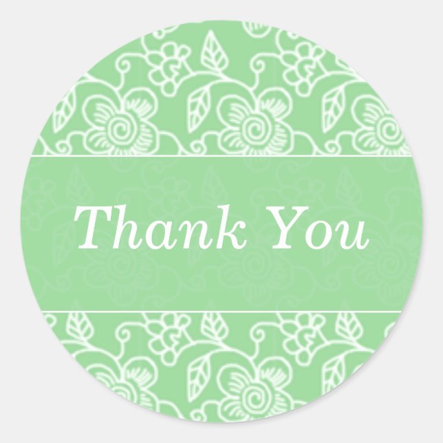 Green Floral Wirbel Danke Stickers (Vorderseite)