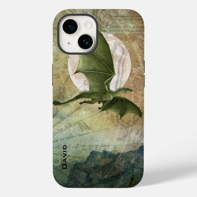Green Flying Dragon Personalisiert Case-Mate iPhone 14 Hülle (Rückseite)