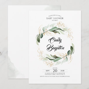 Green Foliage and Gold Blätter Baby Shower Einladung