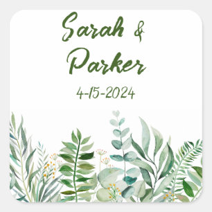 Green Foliage Blätter Hochzeiten von Napkins Quadratischer Aufkleber