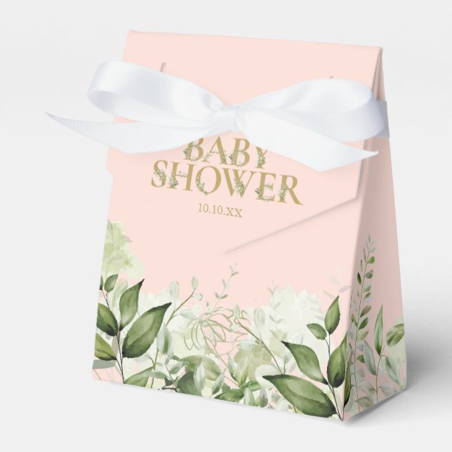 Green Foliage Blush Pink Gold Baby Dusche Geschenkschachtel (Vorderseite)