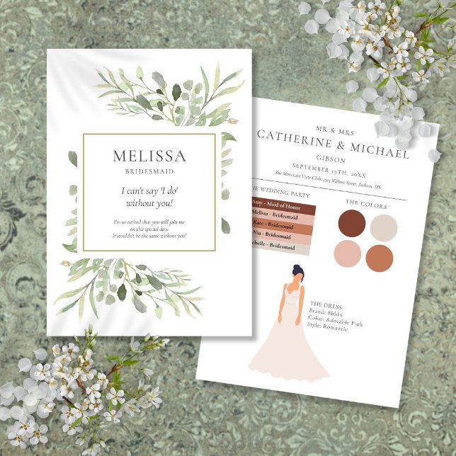 Green Foliage Bridesmaid Wedding Info Card Einladung (Greenery Foliage Bridesmaid Wedding Info Card)