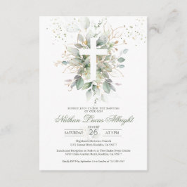 Green Foliage Cross Baby Taufkarte Begleitkarte