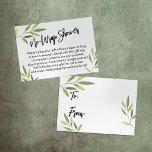 Green Foliage Display Baby Shower Gift Card Begleitkarte<br><div class="desc">If you're hosting a no-gift-wrap display shower for a bride-to-be, this elegant card could be the choice for you. Using a modern, handwritten script font, I first added a header graphic that reads "No-Wrap Shower" on the front, and "To" and "From" for the gift tag side. The edges have been...</div>