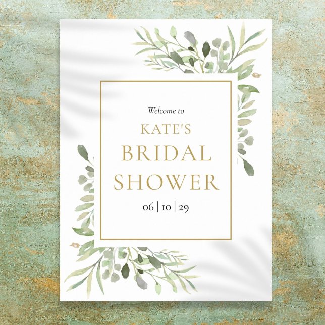 Green Foliage Gold Brautparty Willkommen Poster (Greenery Foliage Gold Bridal Shower Welcome Poster)