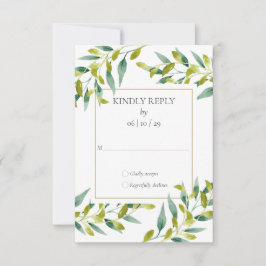 Green Foliage Gold Geometric Wedding RSVP Card
