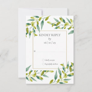 Green Foliage Gold Geometric Wedding RSVP Card