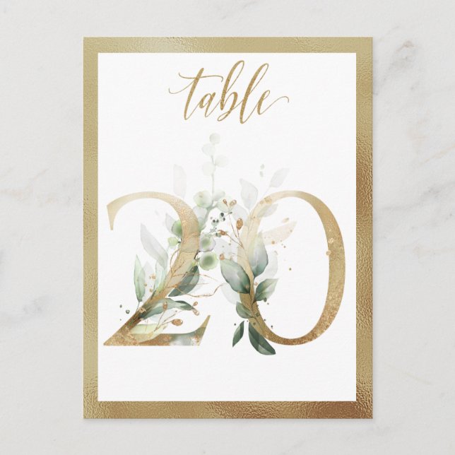 Green Foliage Gold Tischnummern, Tabelle 20 Card Postkarte (Vorderseite)