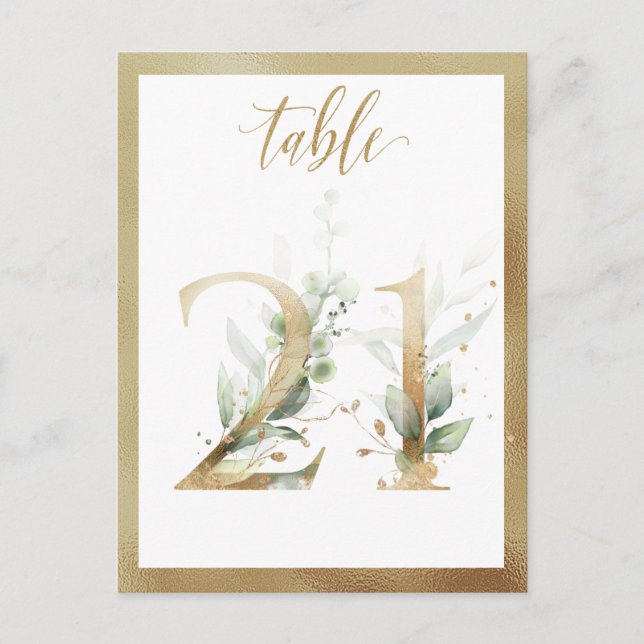 Green Foliage Gold Tischnummern, Tabelle 21 Card Postkarte (Vorderseite)