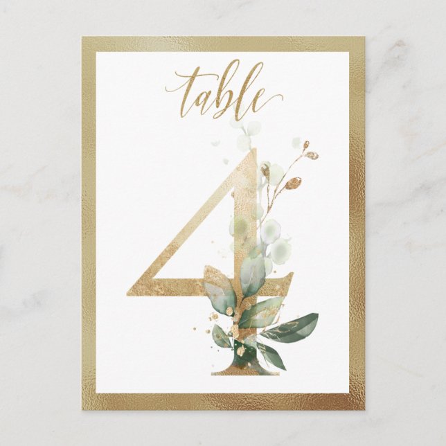 Green Foliage Gold Tischnummern, Tabelle 4 Karte (Vorderseite)