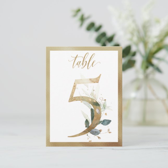 Green Foliage Gold Tischnummern, Tabelle 5 Karte (Stehend Vorderseite)