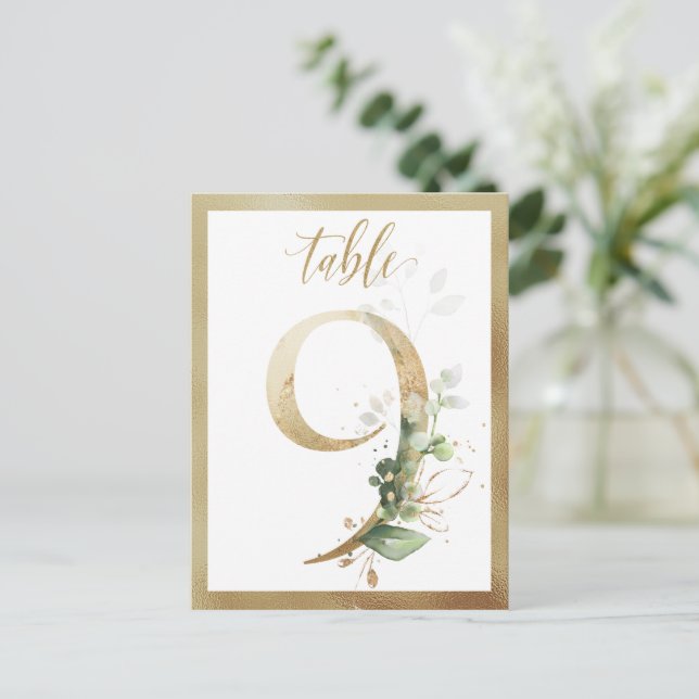 Green Foliage Gold Tischnummern, Tabelle 9 Karte (Stehend Vorderseite)