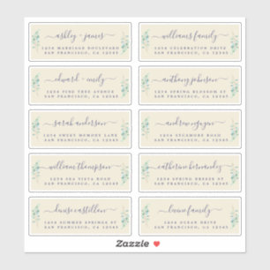 Green Foliage Mariage Étiquettes de adresse invité