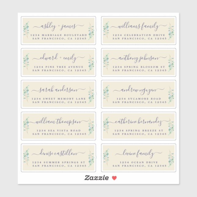 Green Foliage Mariage Étiquettes de adresse invité (Feuille)