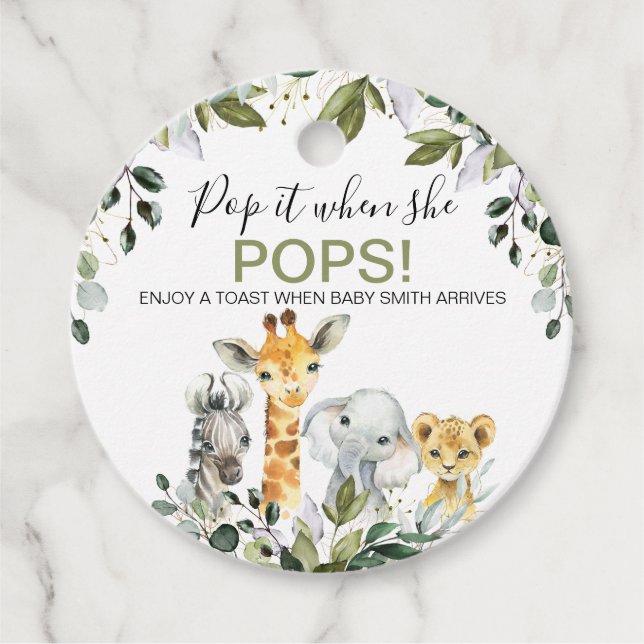 Green Foliage Safari Baby Dusche Pop It Geschenkanhänger (Vorderseite)