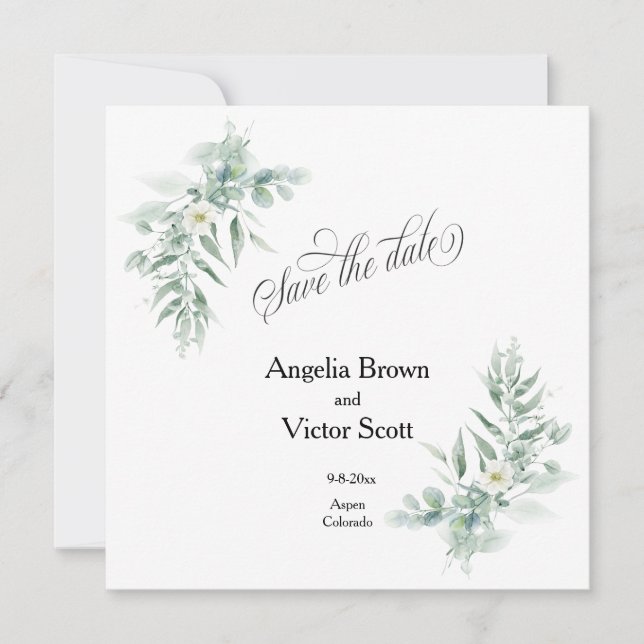Green Foliage Save the Date Invitation (Vorderseite)