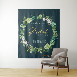 GREEN FOLIAGE WATERCOLOR BRAUTPARTY WILLKOMMEN WANDTEPPICH