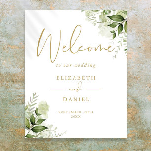 Green Foliage Wedding Gold Willkommenszeichen Poster