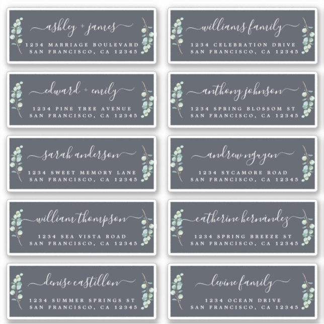Green Foliage Wedding Guest Address Labels (Vorderseite)