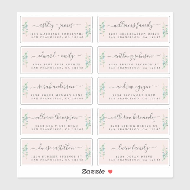 Green Foliage Wedding Guest Address Labels (Blatt)