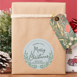 Green Foliage Wreath Frohe Weihnachten Runder Aufkleber