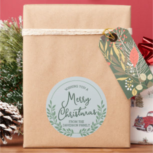 Green Foliage Wreath Frohe Weihnachten Runder Aufkleber