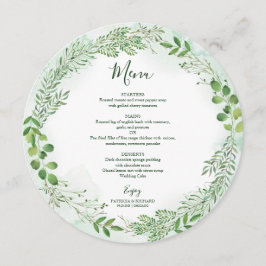 Green Foliage Wreath Greenerity Wedding Round Menu Menükarte