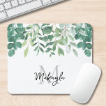 Green Folies für Monogramm Mousepad<br><div class="desc">Dieses botanische Mauspad ist mit Eukalyptus in Aquarellfarben und anderem Blattwerk in Grüntönen dekoriert. Einfach mit Ihrem Namen oder Monogramm anpassbar. Original Wasserfarbe © Michele Davies.</div>
