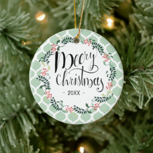 Green Folies Weihnachtstypografie bearbeitbar Keramik Ornament