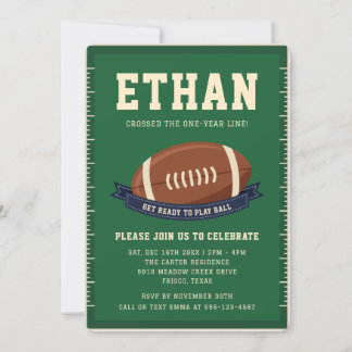 Green Football Field Kids First Birthday Party Einladung