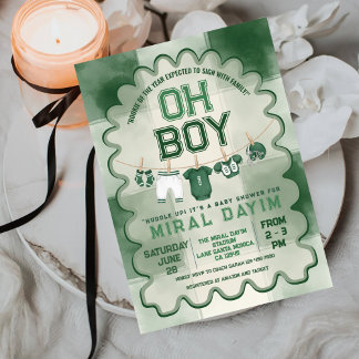 Green Football Field Oh Boy Baby Shower Einladung