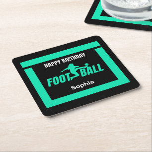 Green Football Player Girl, Birthday Girl Team Rechteckiger Pappuntersetzer