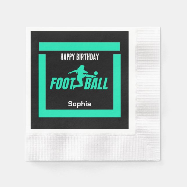 Green Football Player Girl, Birthday Girl Team Serviette (Vorderseite)