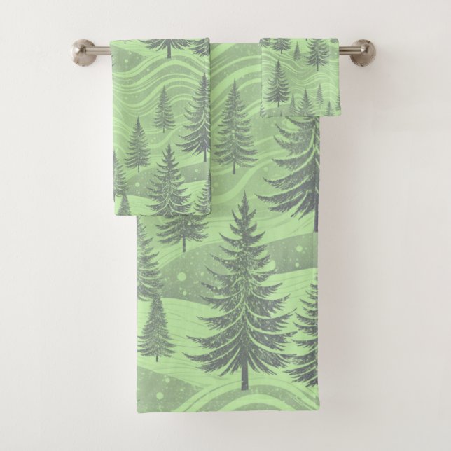 Green Forest Christmas Badhandtuch Set (Insitu)