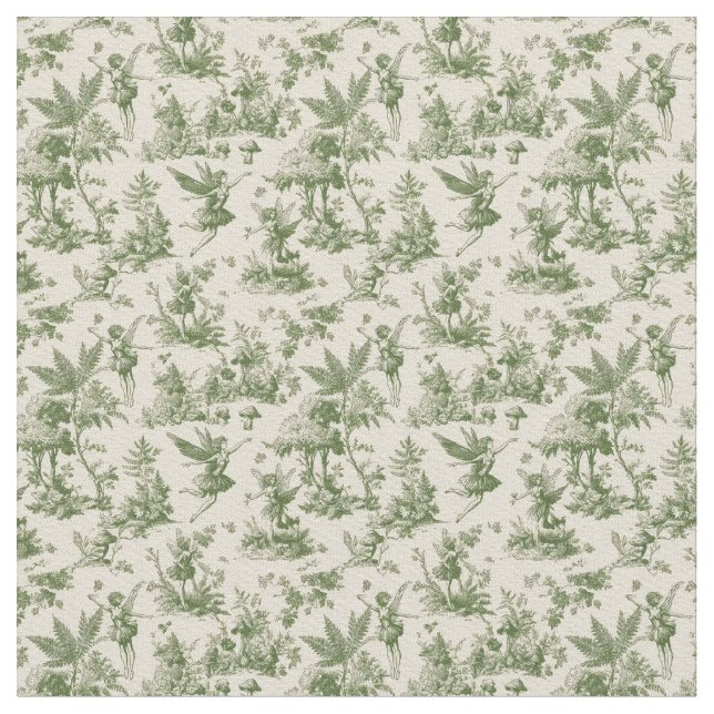 Green Forest fairies Toile de Jouy Pattern Stoff (Nahaufnahme)