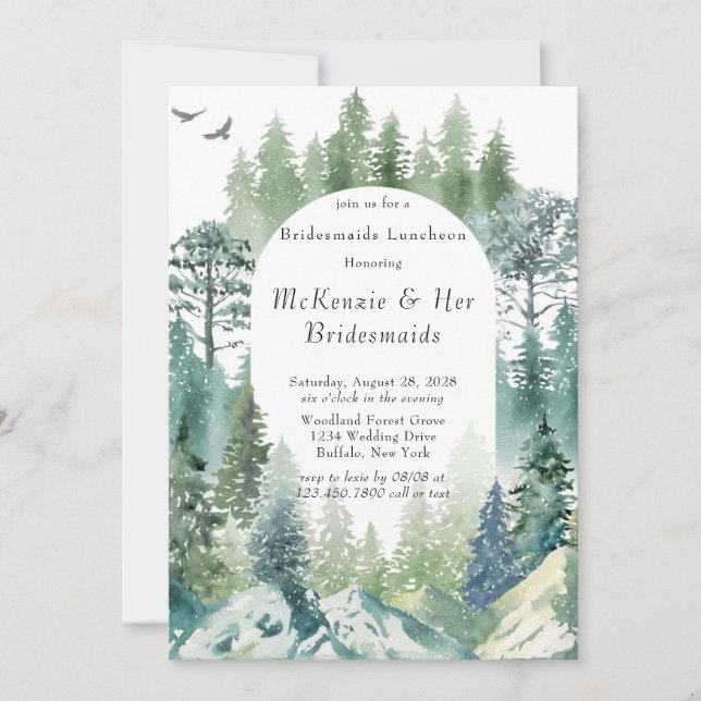 Green Forest Mountain Airy Bridesmaids Luncheon Einladung (Vorderseite)