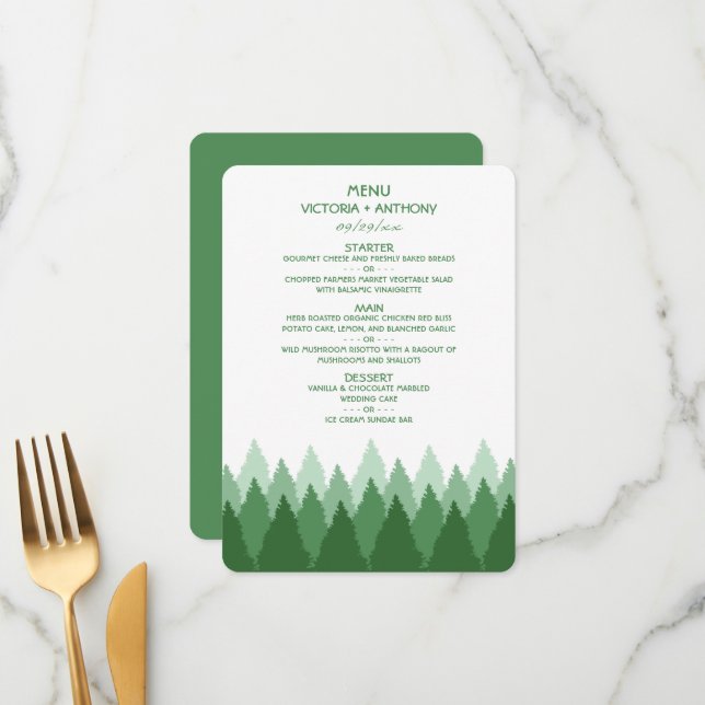 Green Forest Range Woodland Menu Mariage (Devant/Arrière en situation)