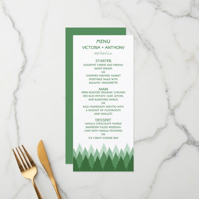 Green Forest Range Woodland Menu Mariage (Devant/Arrière en situation)
