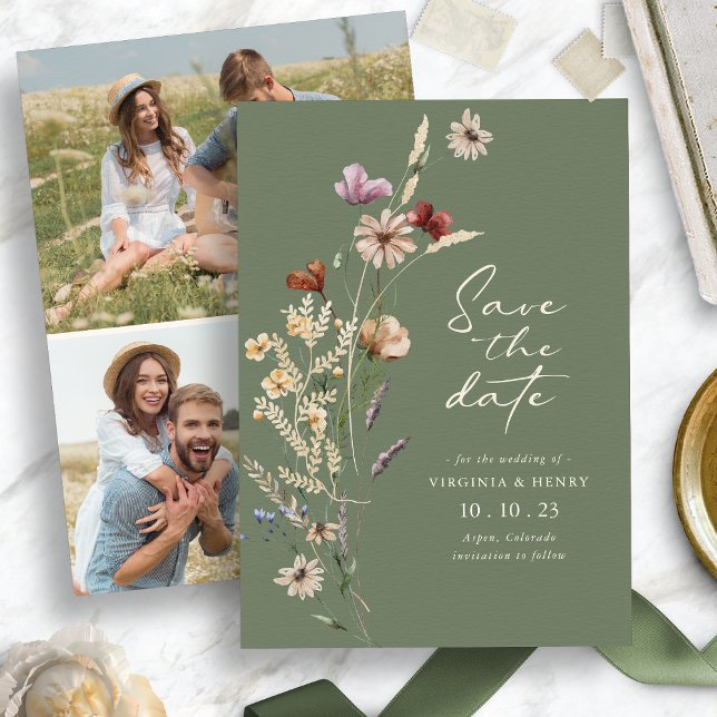 Green Foto Boho Save the Date Flachkarte (Green Photo Boho Save The Date Flat Card
)