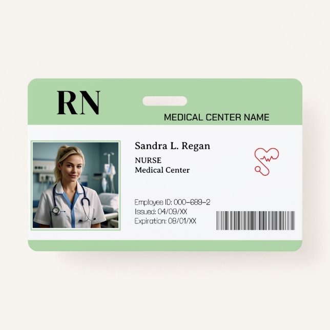 Green | Foto-ID des Krankenhauses Ausweis (Vorderseite)