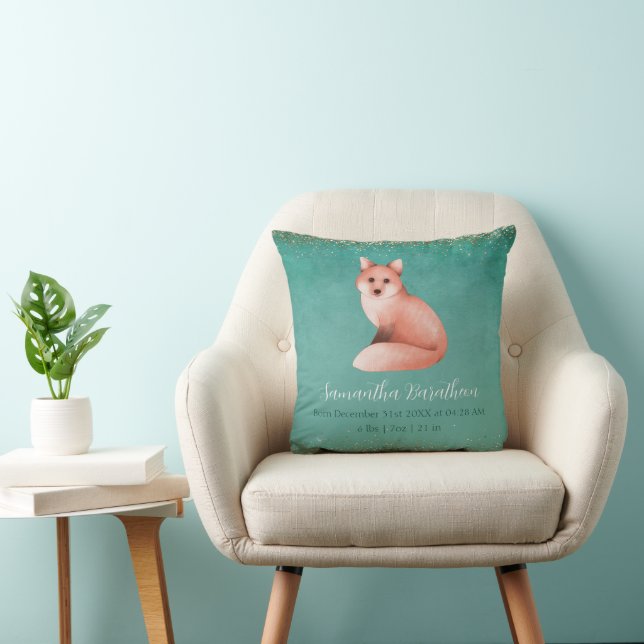 Green Fox Personalisiert Baby Birth Stats Kinderzi Kissen (Stuhl )