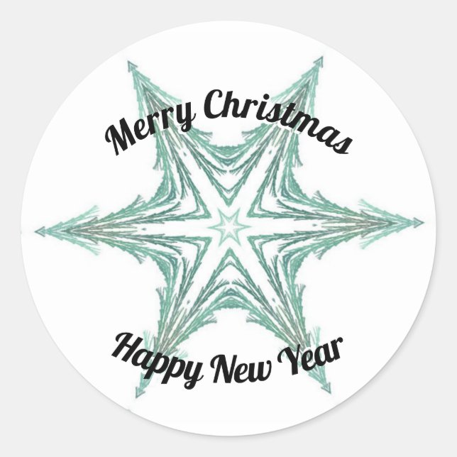 Green Fraktal Weihnachten Tree Star Frohe Weihnach Runder Aufkleber (Vorderseite)