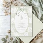 Green Frame Elegant Bow Baby Shower Einladung<br><div class="desc">Green plaid patchwork background with 2 tone frames. A sweet and unique design for any baby shower. Beautiful coordinating fonts.  Absolutely delightful.</div>